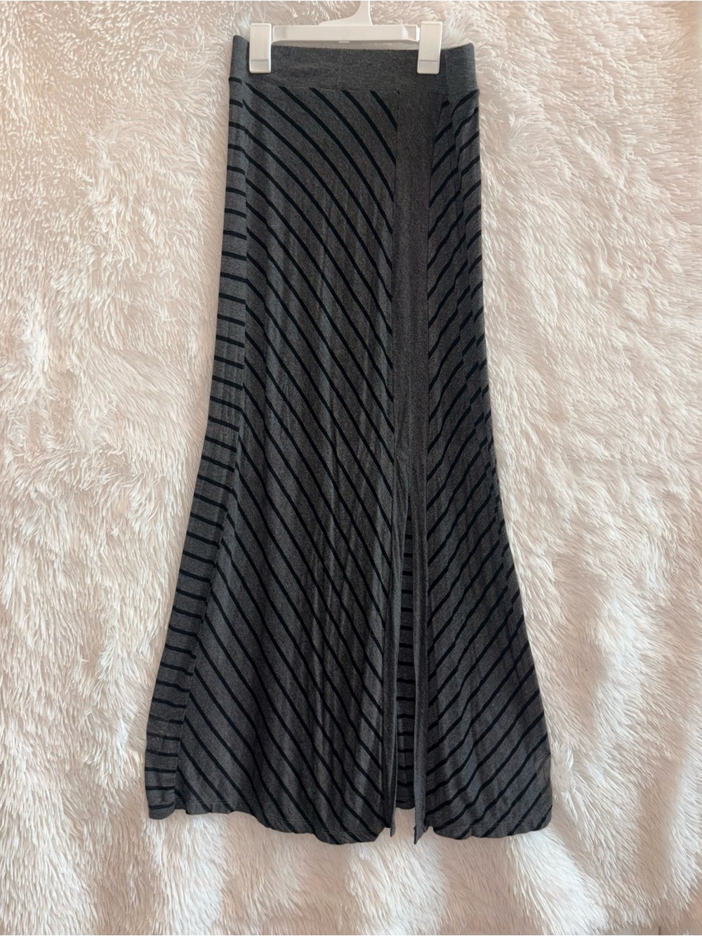 Lapis Charcoal Grey Black Striped Front Slit Ladder Cutout Maxi Skirt Size M